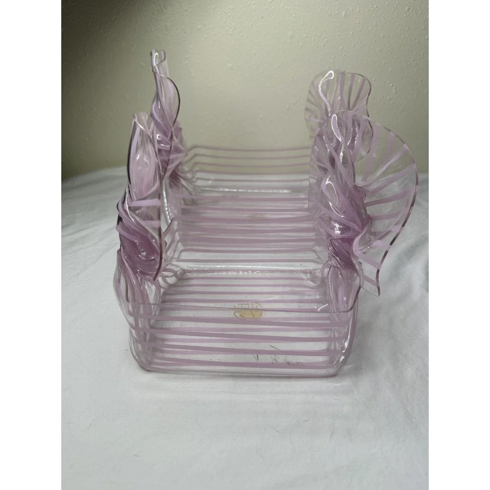 CT Designs Retro Charlevoix MI Lucite Acrylic Freeform Pink‎ Stripes Basket Set